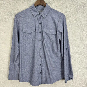 Eddie bauer top womens medium blue travex  button roll tab sleeve‎ outdoors